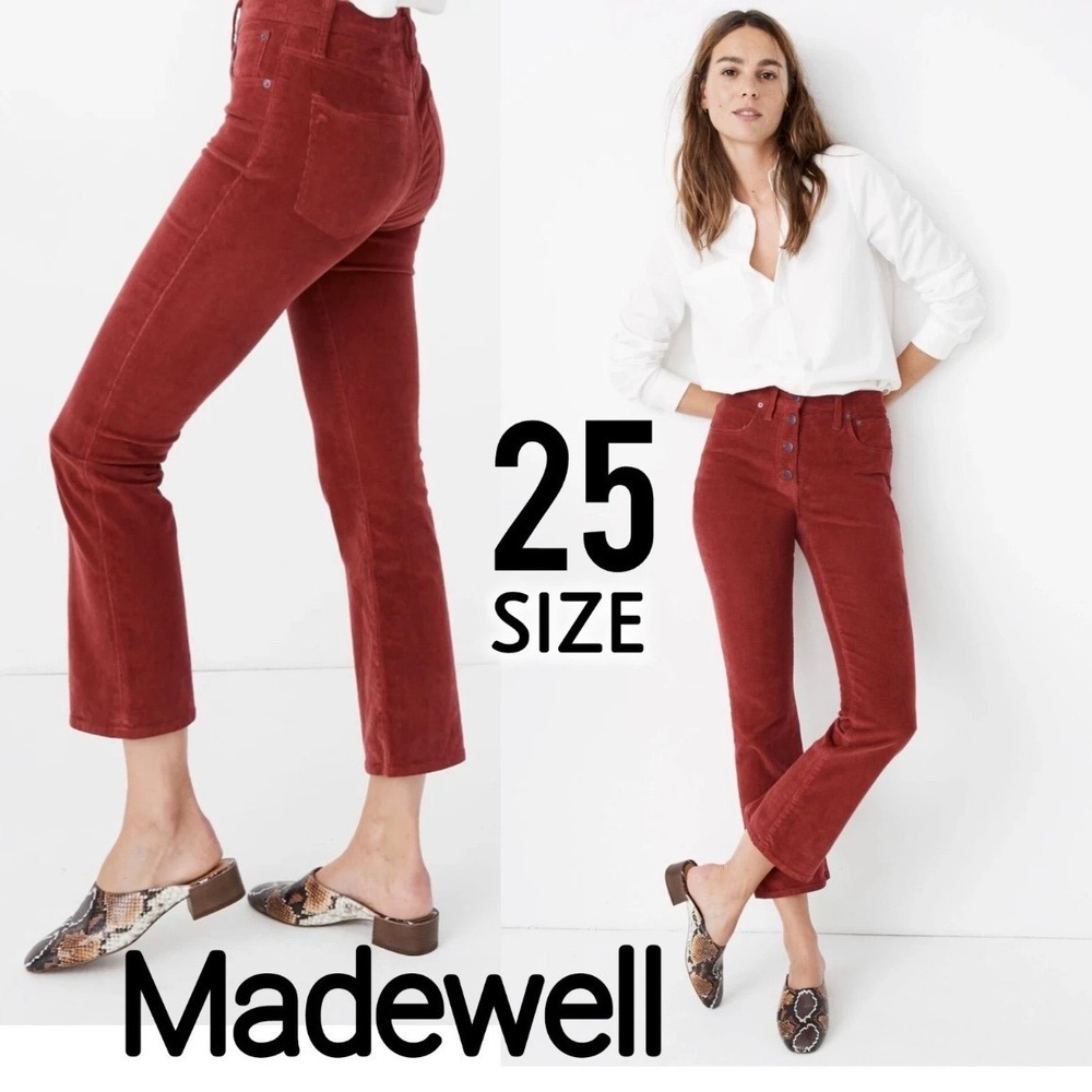 Madewell Cali Demi-Boot Corduroy Jeans Button -Front Stretch Cropped Rust 25